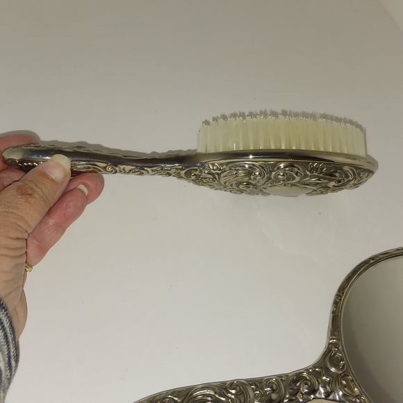 Vintage Silver Tone Ornate Brush & Mirror Set - Picture 12 of 13